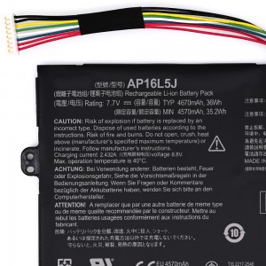 Bateria para laptop 7,7 V 35,2 Wh AP16L5J AP16L8J compatível com bateria da série Acer Aspire Swift 5 SF514-52T Spin 1 SP111-32N