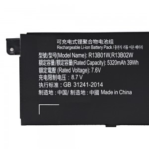 R13B01W R13B02W Laptop Akku für Xiaomi Mi Notebook Air 13